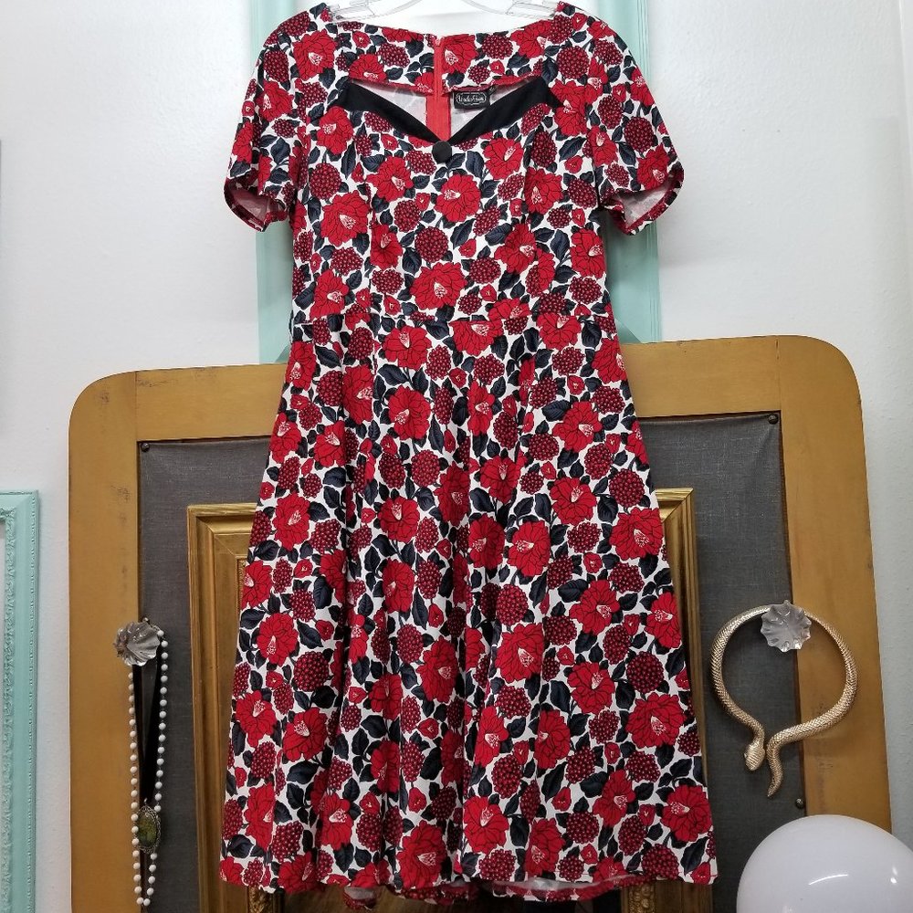 EUC Voodoo Vixen red poppy floral retro rockabilly swing dress, XL